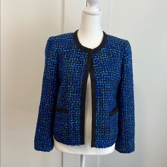 J. Crew Blue and Black Tweed Blazer with Structured Shoulders - Picture 1 of 8